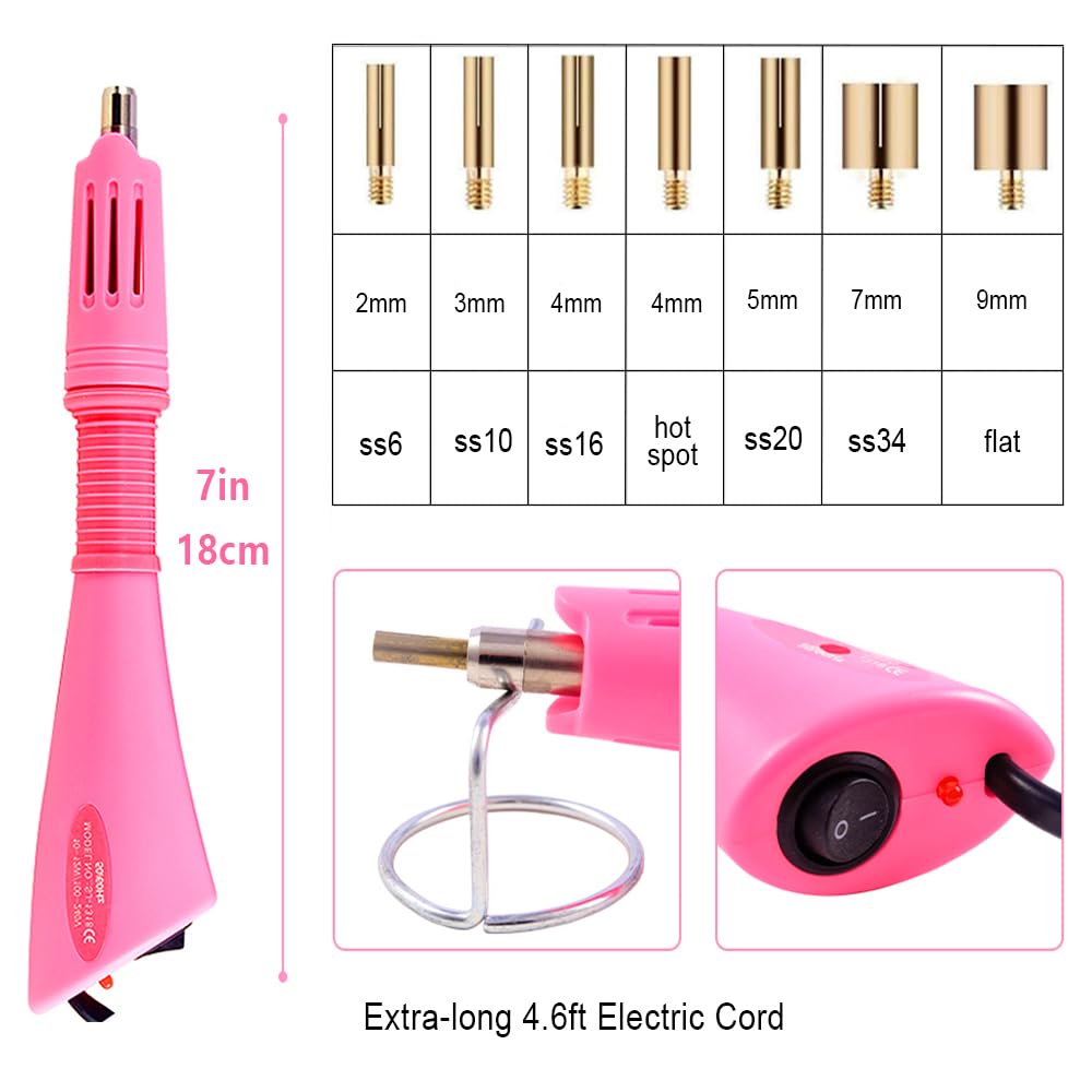 Hotfix Rhinestones Applicator Bedazzler Hot Fix Applicator Tool Kit with 3 Boxes Crystal Gems for Bedazzling Clothes Clothing Fabric Bedazzle, Heat Bedazzled Diamond Pen Setter Iron on Wand with Tips