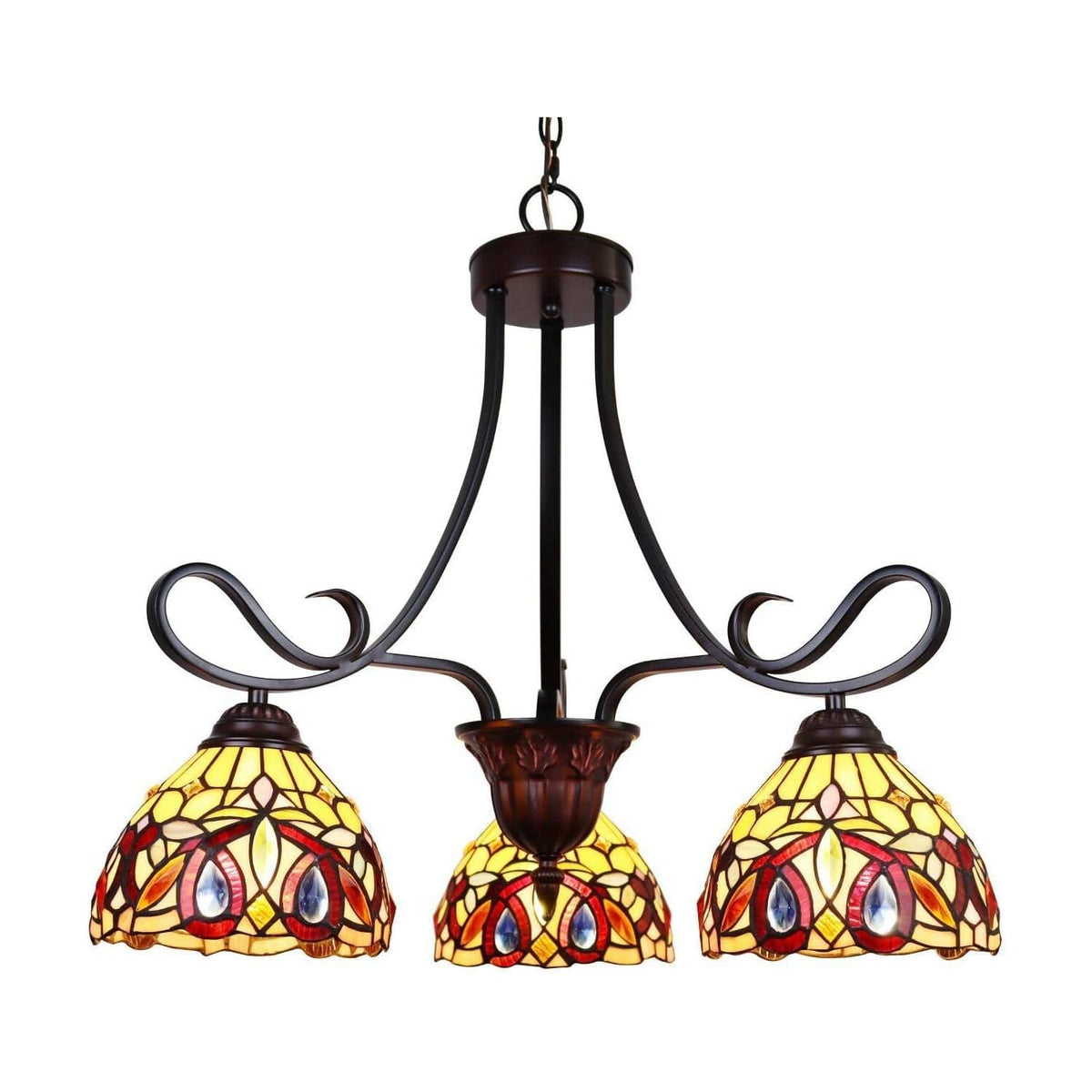 Chloe Lighting Mini Chandelier, Victorian Tiffany-Style, 3 Lights, 25in Wide, Dark Bronze, Multicolor, Model CH33353VR25-DD3
