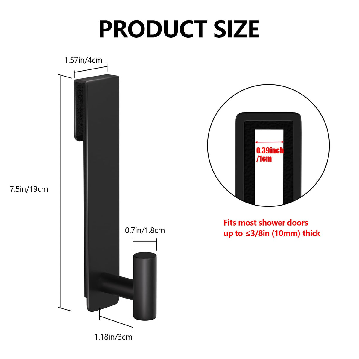 PMMASTO Shower Door Hooks, (7.5 Inch) Extended Towel Hooks for Bathroom Frameless Glass Shower Door, Stainless Steel Heavy Duty Hooks for Hanger Robe,Towel (Black ''T'' Shape 2 Pack)