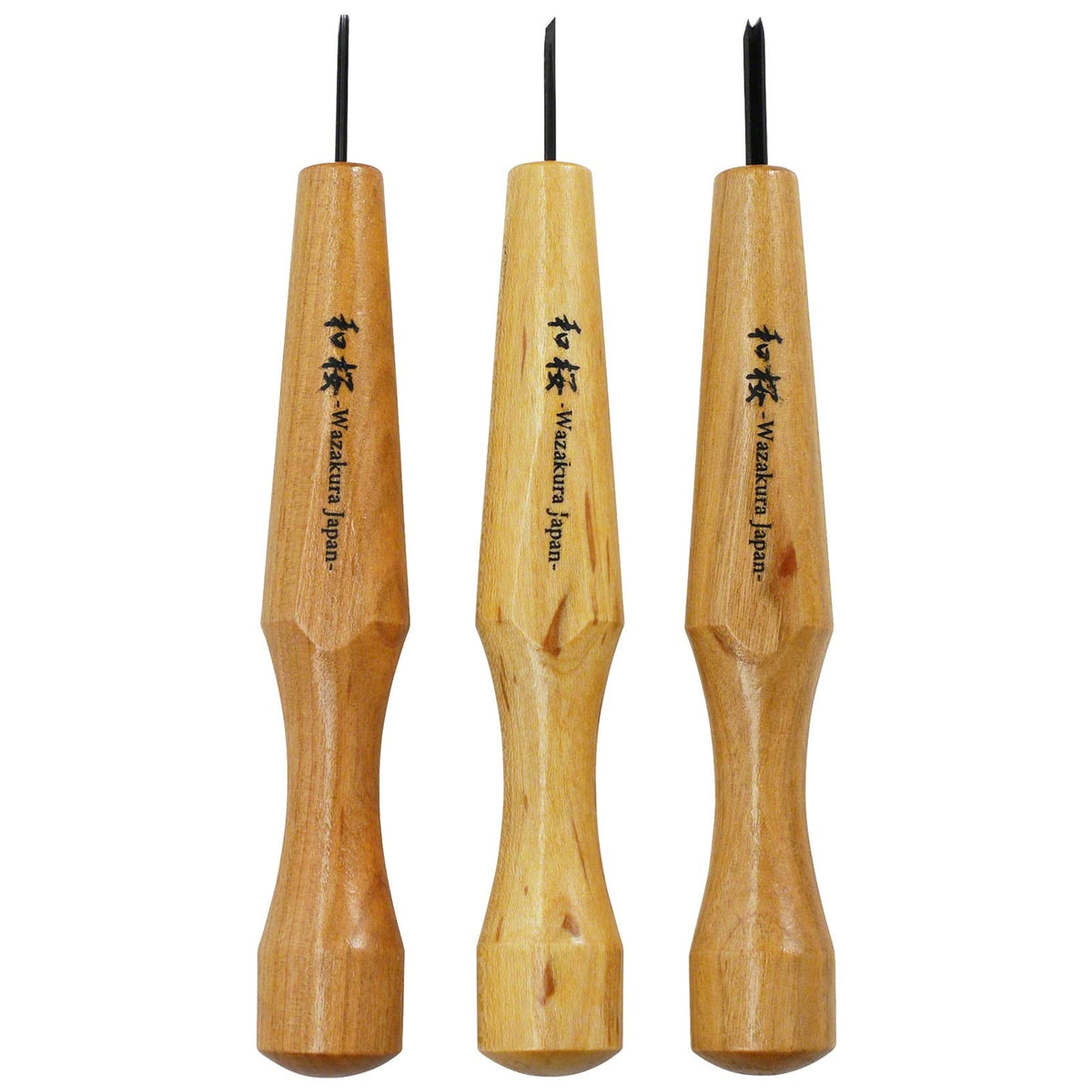 Wazakura 3PCS Bonsai Chisel Kit with Round Gouge, Single Bevel Skewed and V-Parting Tool, Hand Carving Tool Set for Jin Shari Making, Woodworking Knife Pack - Mini Size