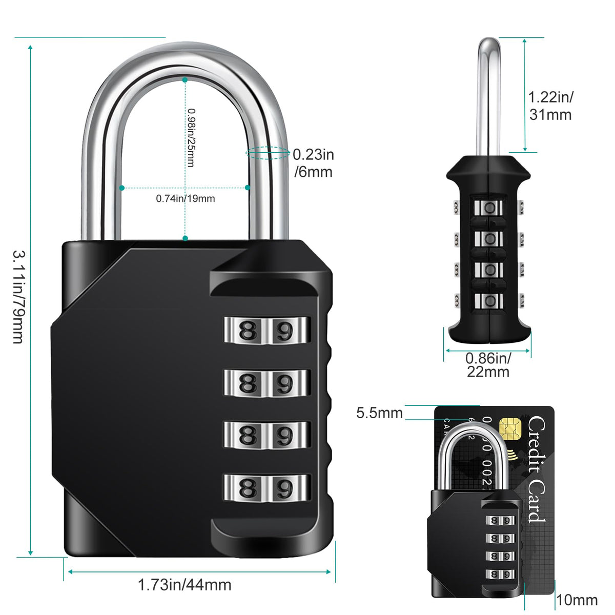 ZHEGE Padlock, Combination Lock 4 Digits, Outdoor Padlock Weatherproof for Gym Locker, Garden Fence Gate (Black)