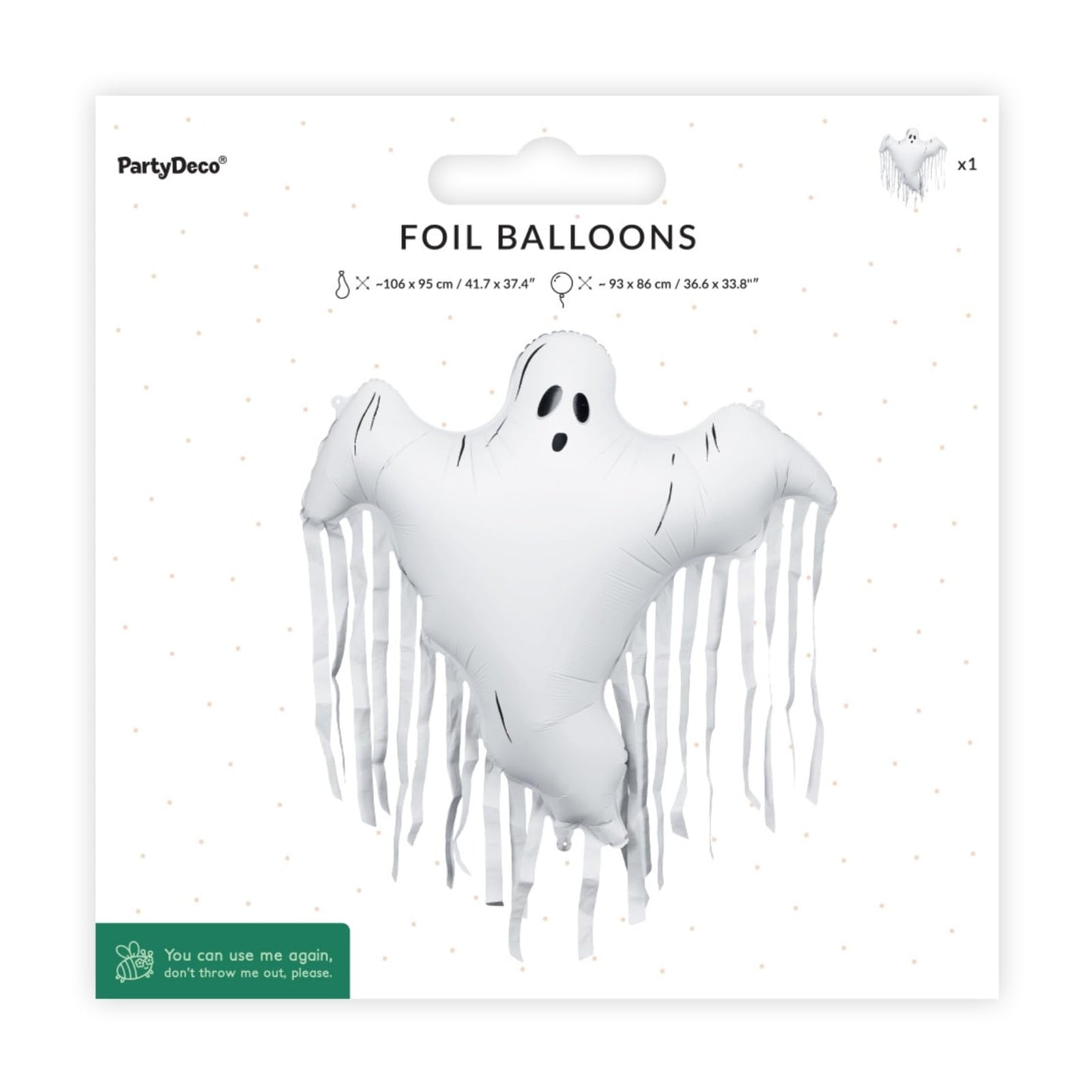 Large Ghost Balloons PartyDeco 36.6 x 33.8 Inch Large White Ghost Foil Balloon with Tassels Spooky Birthday Decoration
