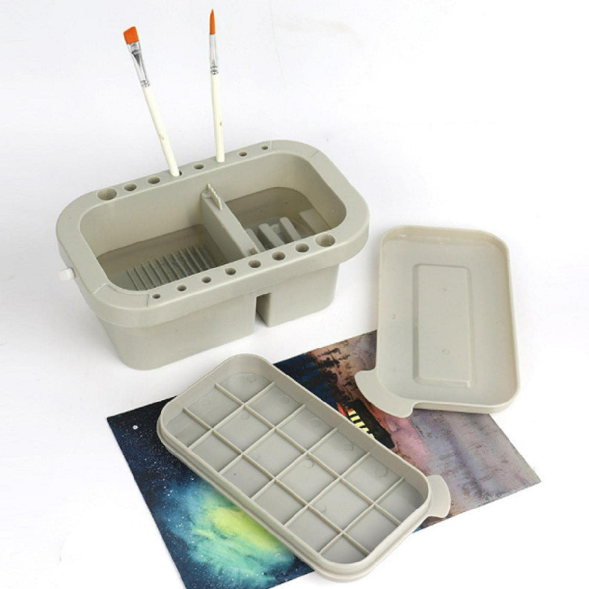 Qirvaten Paint Brush Cleaner, Paint Brush Basin with Brushes Holder, Washer,Trays, Paints Brush- Holder for Watercolor Oil Acrylic Gouache Painting，9.1 * 3.5inch