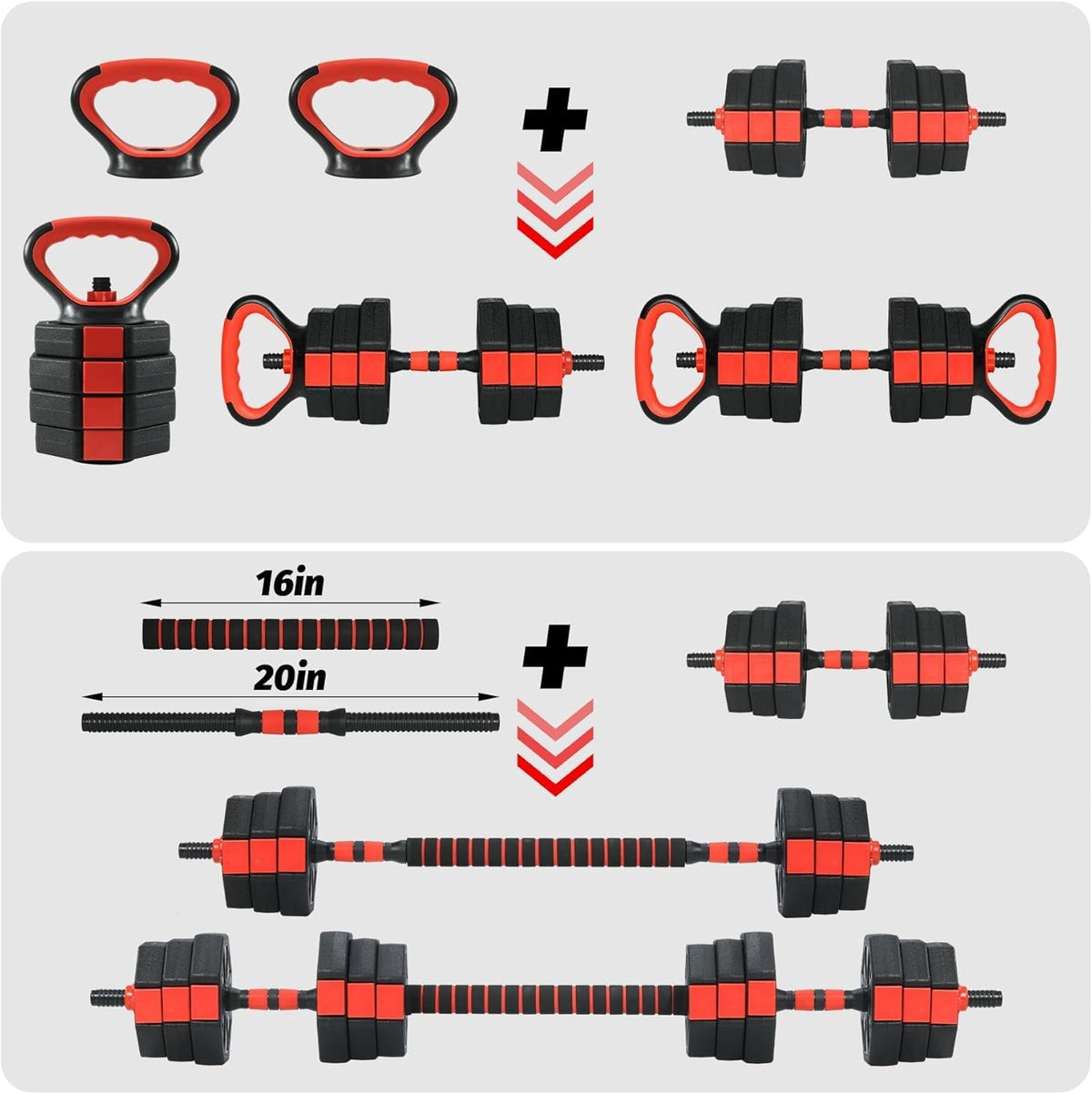 MERXENG Adjustable Dumbbell Set, 44/66/88Lbs 4-in-1 Free Weights for Home Gym, Converts to Kettlebell & Barbell with Connector, Non-Slip Grip, Ideal for Men & Women Strength Training