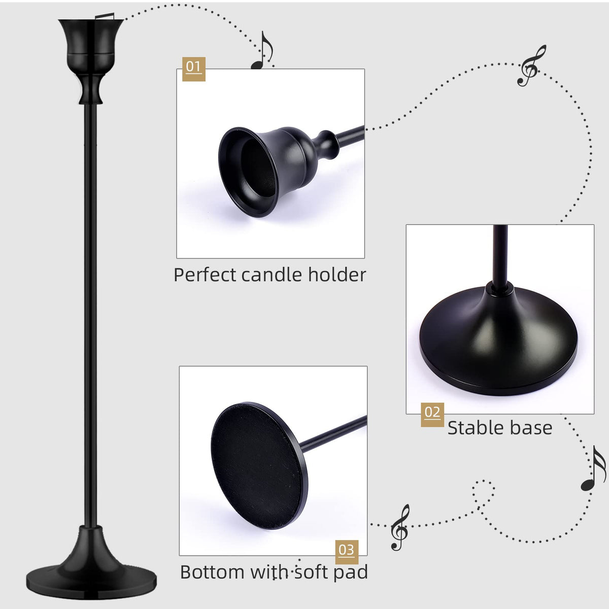 Candlestick Holders,Taper Candle Holder for Candlesticks Black Candelabra Candle Holders Vintage Candle Stick Candle Holder for Fireplace Party Dining Home