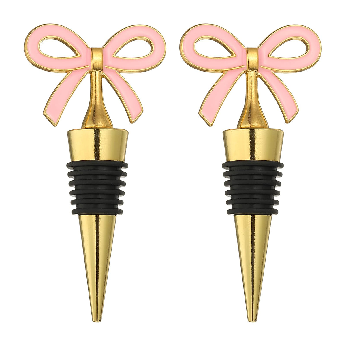 uxcell 2 Pcs Bow Wine Stopper, Reusable Wine Stoppers Airtight Leak-proof Bottle Plugs Liquor Saver Beer Beverage Glass Bottles Stopper for Bar Holiday Party Home Decor, Gold-Pink