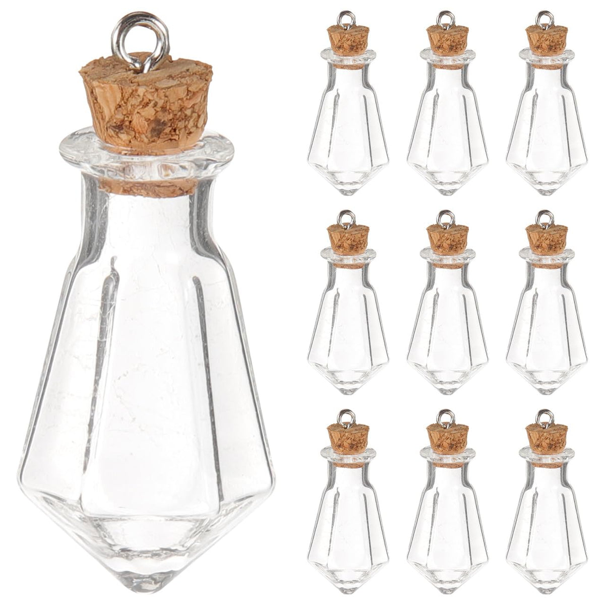 10 Packs Mini Glass Bottles with Corks Stoppers, Tiny Glass Wishing Bottles Small Vial Pendant for Wedding Birthday Party DIY Crafts Supplies