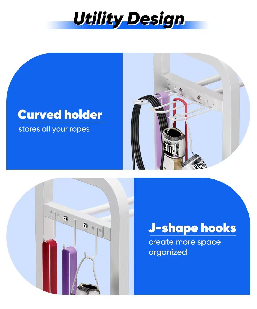 Ansionsol 3-Tier Adjustable Dumbbell Rack, Weight Storage Stand Holder for Dumbbells & Kettlebells, Heavy-Duty Home Gym Organizer with 6 Hook for Home Gym Equipment Accessories, White(Rack Only)
