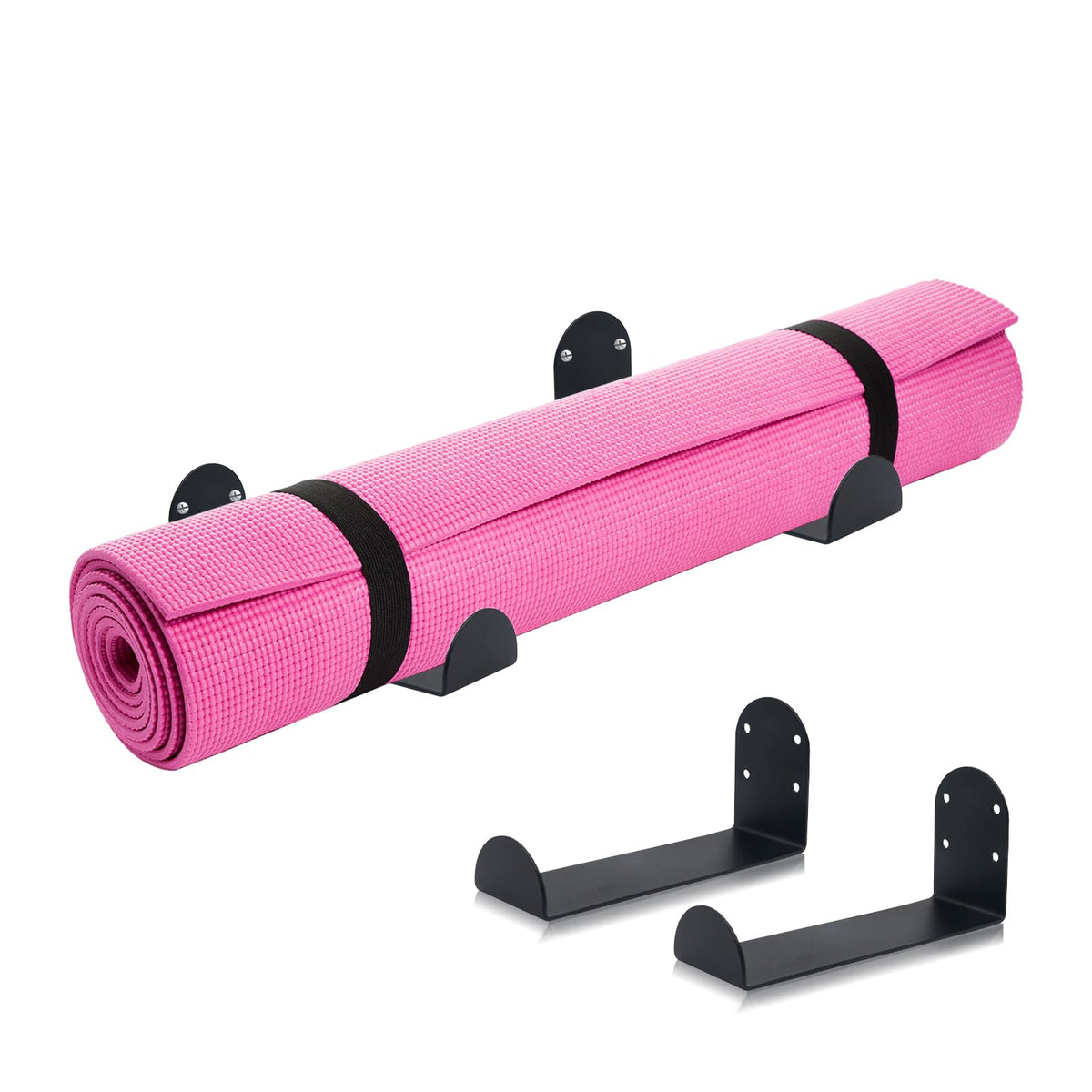 Yoga Mat Holder Wall Mount, 2-Pack Space Saving Yoga Mat Rack for Small Home Gym Storage, Stainless Steel Wall Holder for Yoga Mats, Foam Rollers & Workout Accessories