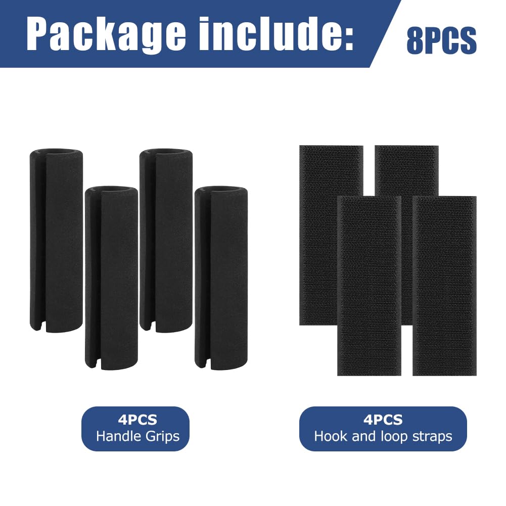 4 Pcs Universal Foam Handle Cover with Hook and Loop Straps,4.25 Inch Soft Buffer Tube Cover Pad Handle Covers for Fitness Home Lawn Bicycle Motorbike Handlebar Replacement(Color:Black)
