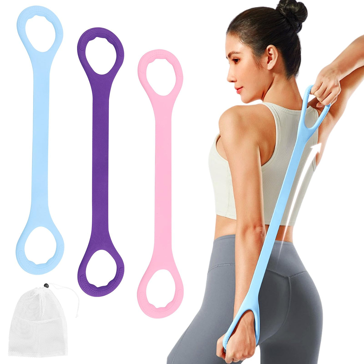 Figure 8 Fitness Resistance Band, 3pcs Arm Back Shoulder Exercise Bands Training Elastic Ropes for Working Out, Exercise Equipment for Physical Therapy,Yoga,Pilates, Stretching