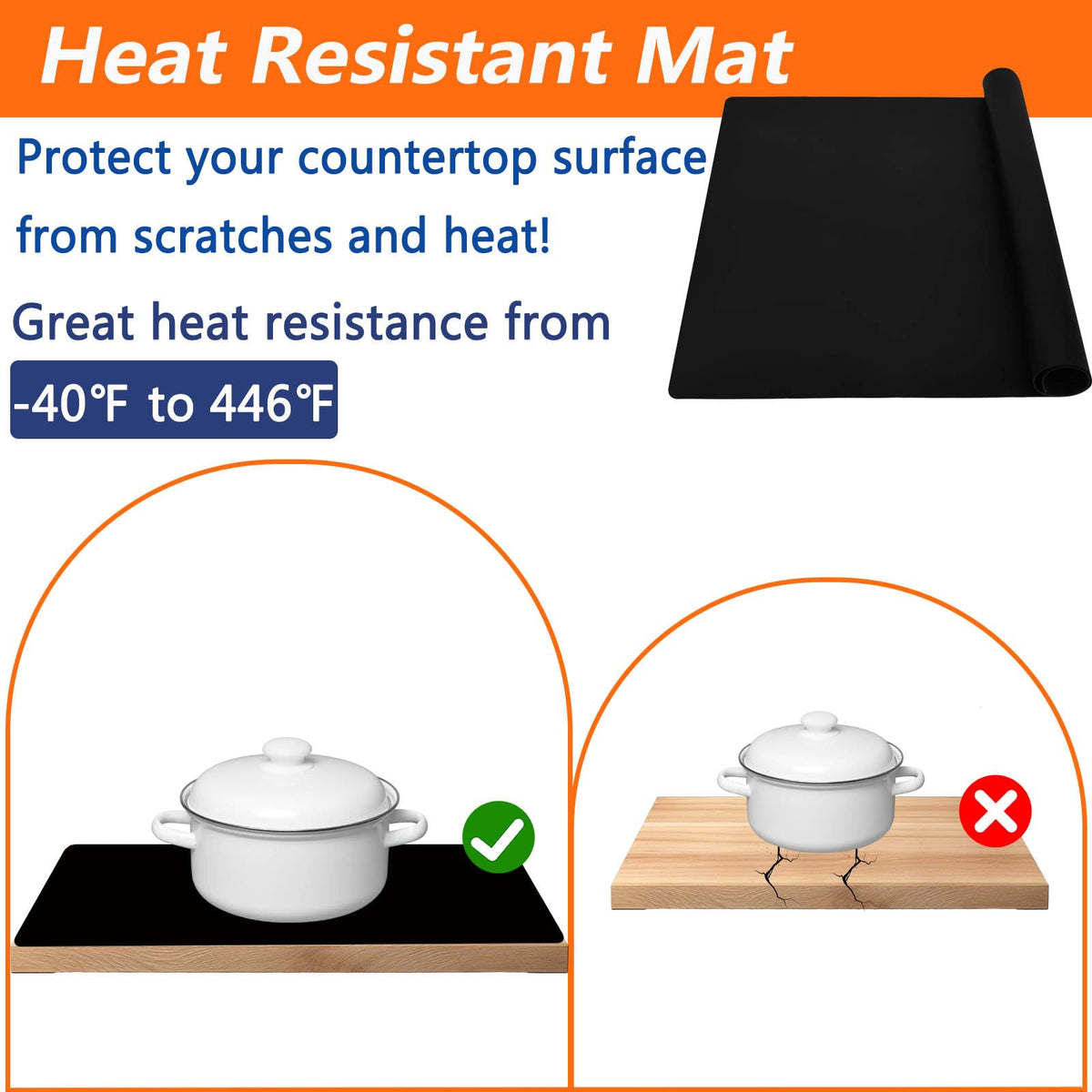 2Pack Large Silicone Mats for Kitchen Counter, 48''x24''(120cmx60cm) Heat Resistant Mat for Kitchen Island, Waterproof Multipurpose Countertop Protector, Dark Gray