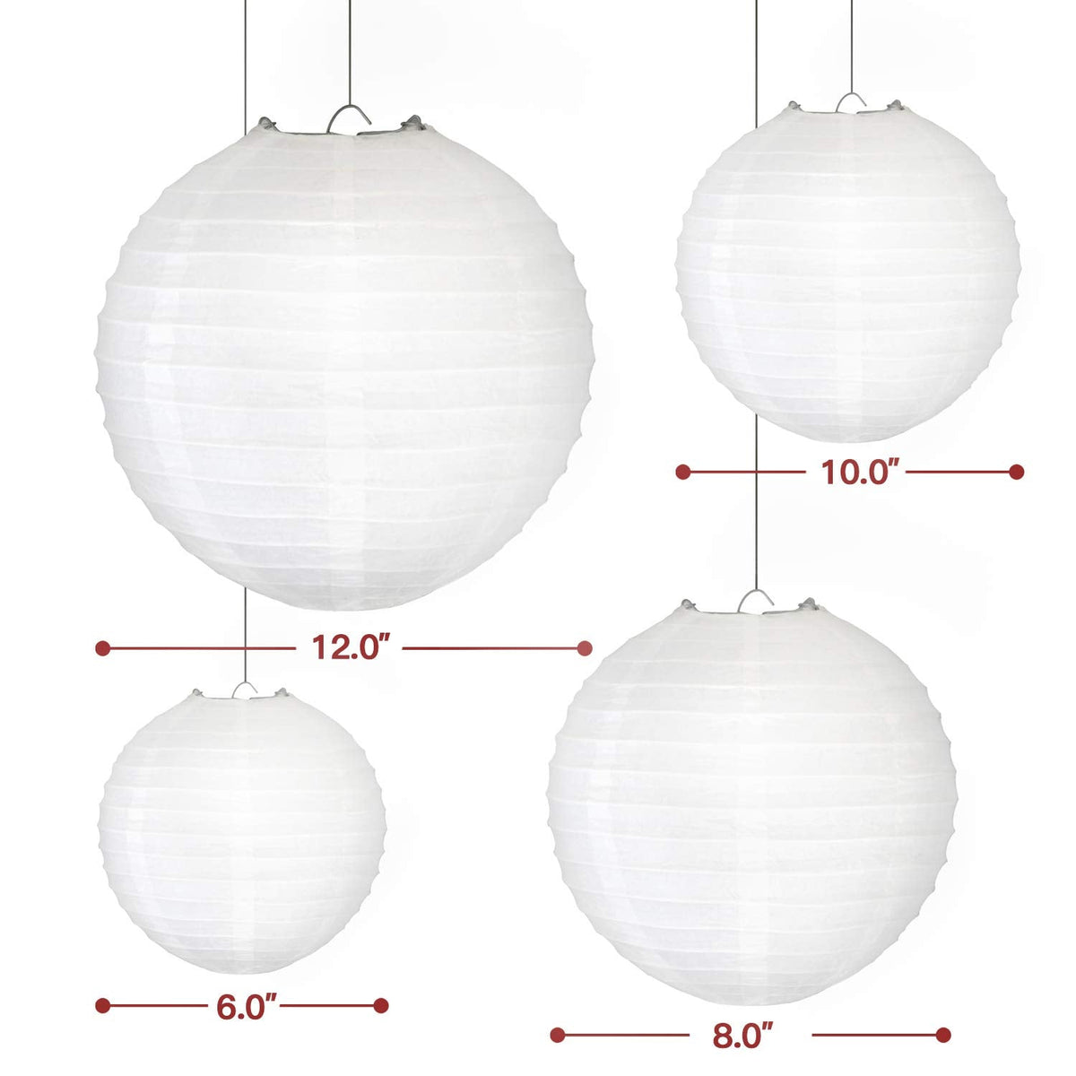 Novelty Place 6 inch White Paper Lanterns (Pack of 10) - Great Chinese/Japanese Home, Party & Wedding Decorations