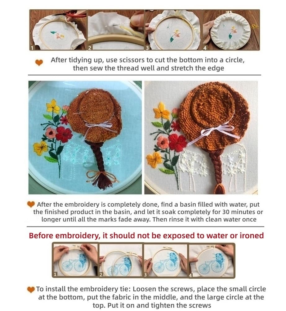 HAOYEGUOJI 4 Pack Embroidery Kit for Beginners, Hand Needlepoint Kits for Adults with Pre-Stamped Patterns, 7.8-Inch Hoop, Threads & Needles, Step by Step Instructions (7.75 in)