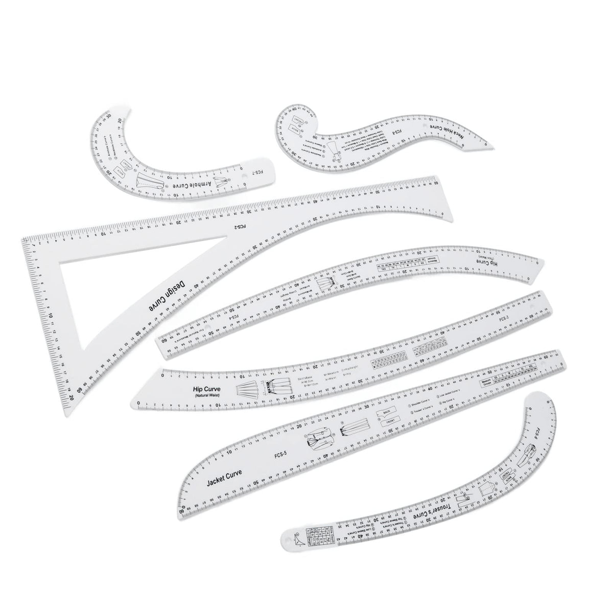 French Curve Ruler Set 7Pcs Acrylic Clear Sewing Ruler Tailor Kit for Dress Making