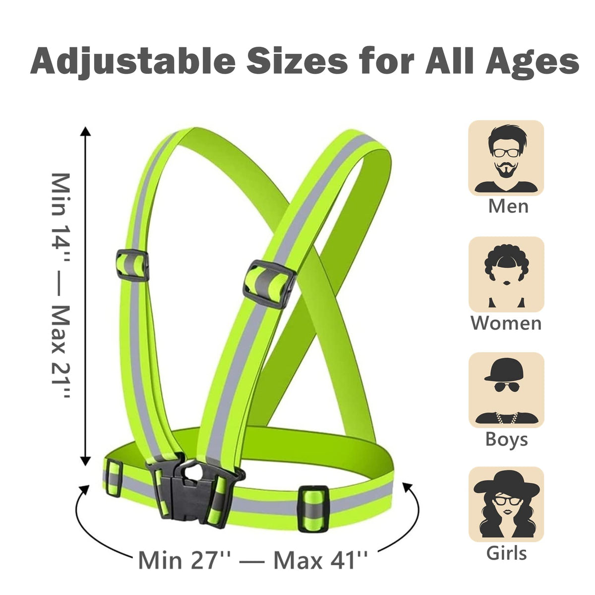 Reflective Vest 2 Pack, High Visibility Reflective Running Gear Safety Vest Straps for Men Women Kids for Night Running Walking Cycling (Green)