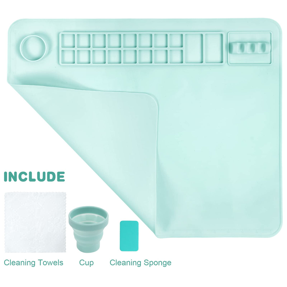 OSDUE Silicone Painting Mat, 20" x 16"Silicone Art Mat with Cup, Kids Painting Mats for Crafts - Thick Large Artist Mats for Resin DIY Drawing Clay and Play Doh - (Blue)