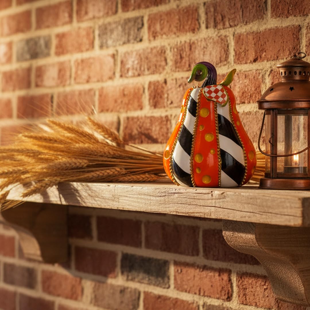 SEAKINGDOM YHH Premium Handmade Pumpkin Statue - 8 Inch Fall Harvest Decor, Resin Sculpture for Thanksgiving Centerpiece, Halloween Tabletop, Mantel & Bookshelf Display (Orange)