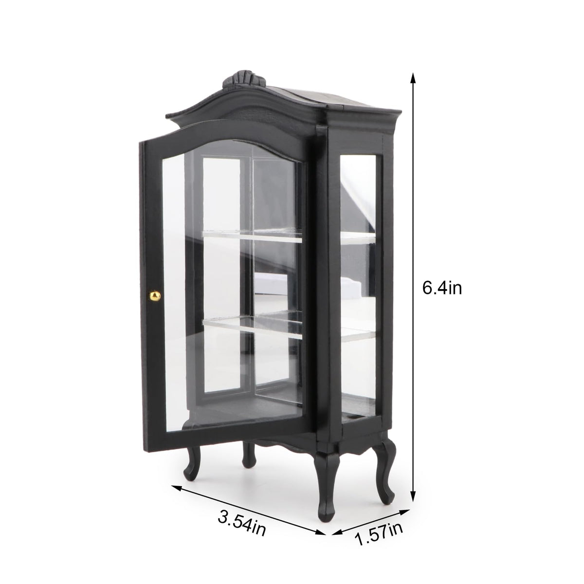 Miniature Furniture Display Shelf 1:12 Wooden Cabinet with Mirror & Three Shelves Bookshelf Dollhouse Display Stand Decoration Accessories Mini Diningroom Scene Ornaments (Black)