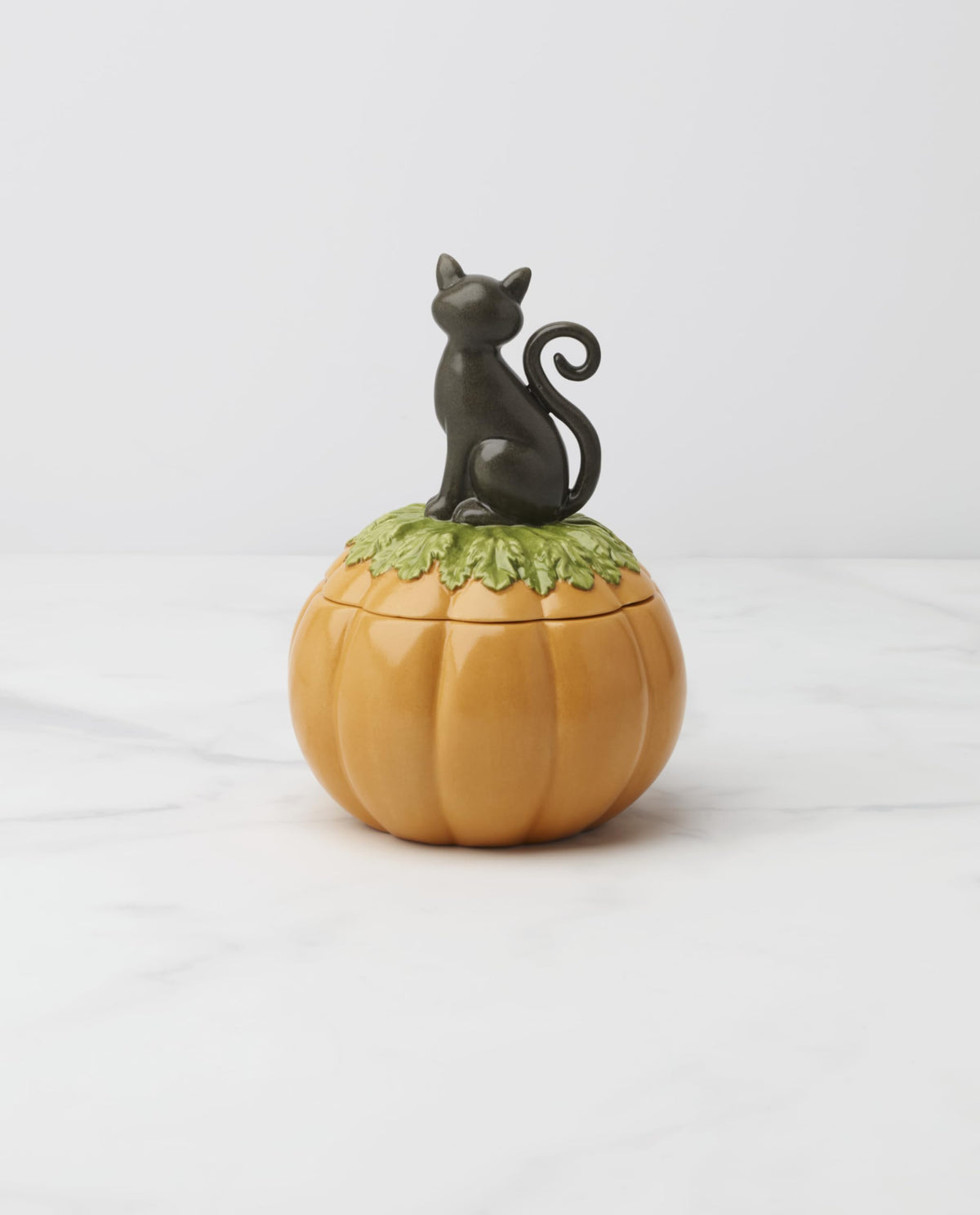 Lenox Haunted Halloween Covered Candy Jar, Porcelain Jar with Lid, 26oz Storage, Black Cat on Pumpkin, Jar for Sweets, Pumpkin Decor, Halloween Kitchen Decor, Halloween Cookie Jar, 5x7.25 inches
