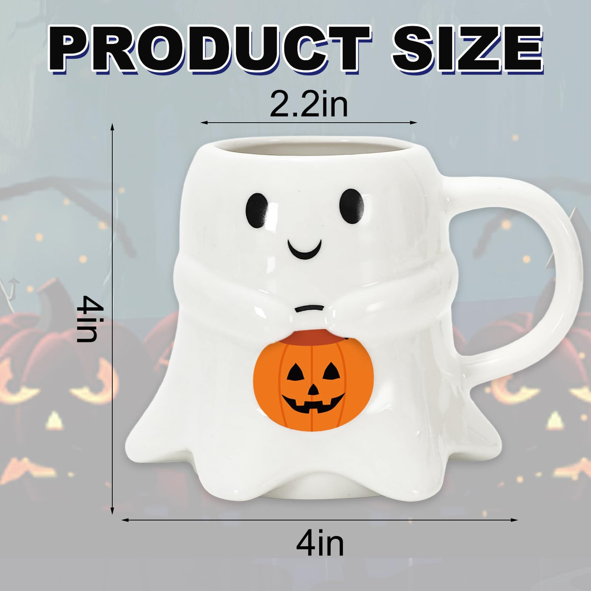 JarThenaAMCS 2Pcs 15oz Halloween Ghost Shape Mug White Ghost Pumpkin Coffee Mug Cute Boo Ceramic Drinking Cup for Halloween Party Supplies Table Centerpieces