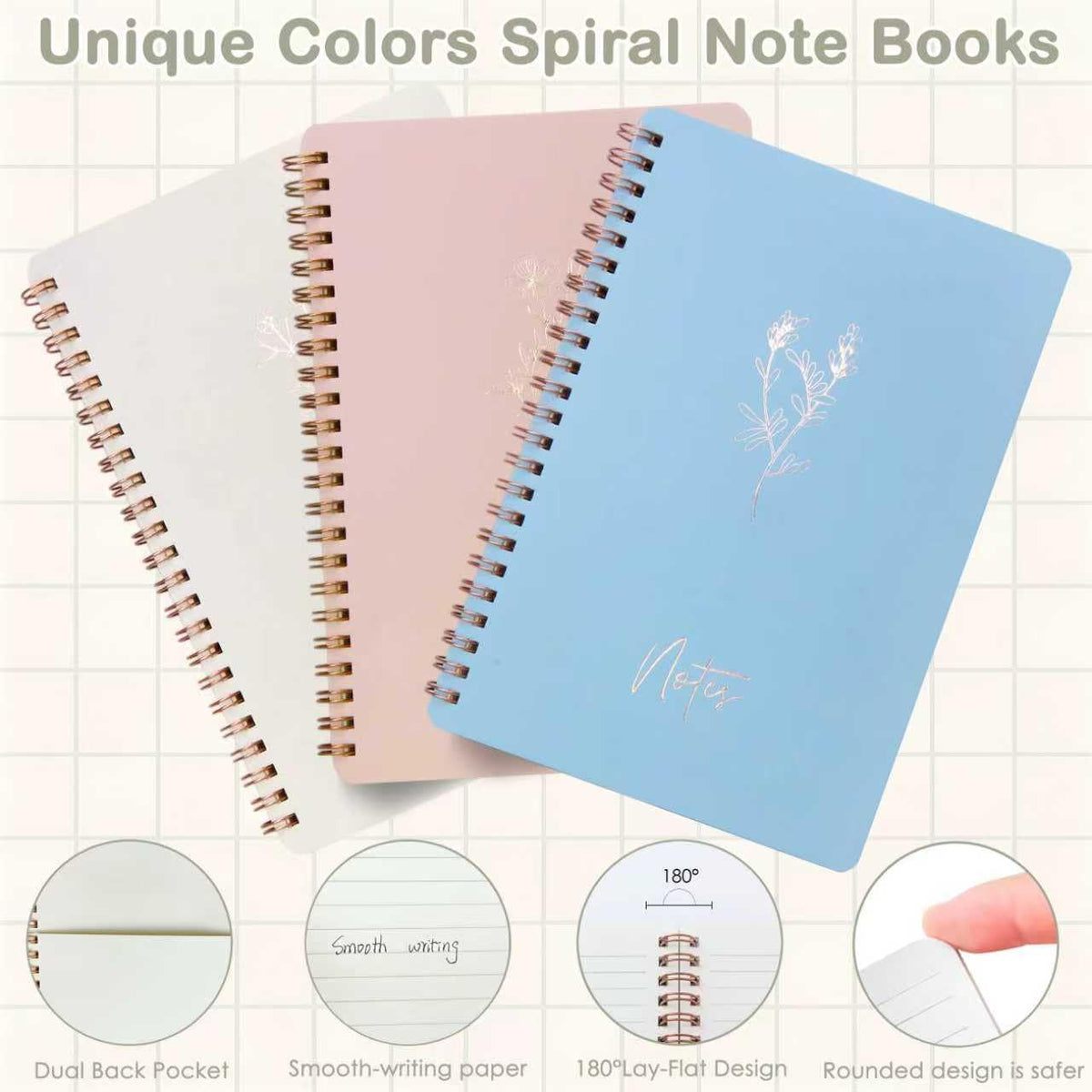 Tuhangcc 47PCS Spiral Notebook Stationary Set for Women,Bible Journal Set, 3PCS Unique A5 Spiral Notebooks 12 Highlighters, Sticky Notes & Bookmark Tabs 5 Gel Pen for Work Office Supplies (Blue)