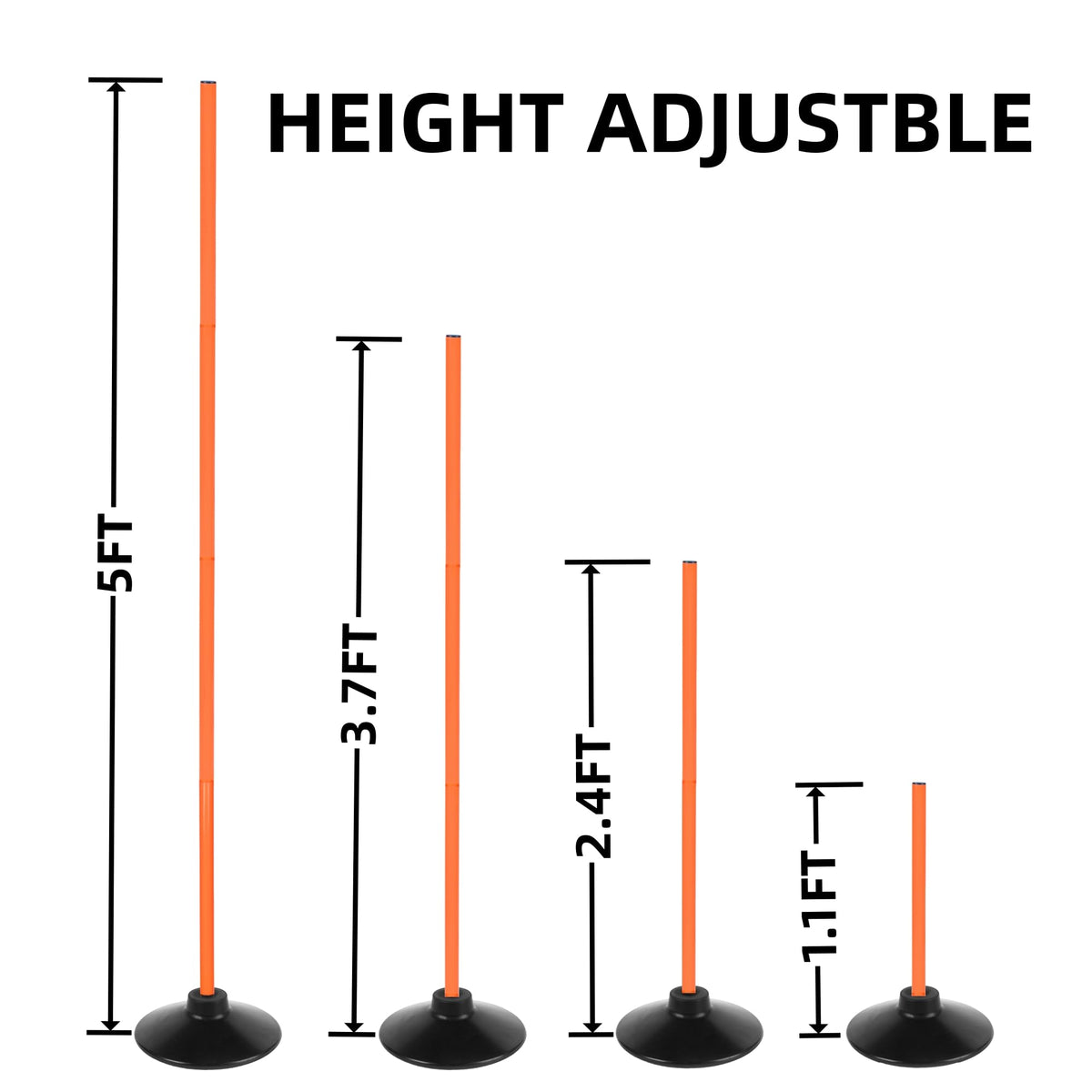 Nbguigdstr 6 Pcs 5 FT Adjustable Agility Training Poles for Soccer,Basketball,Football, Horse,Dog-Speed and Agility Training Equipment Sports Training Poles with Rubber Bases and Bag (Orange)