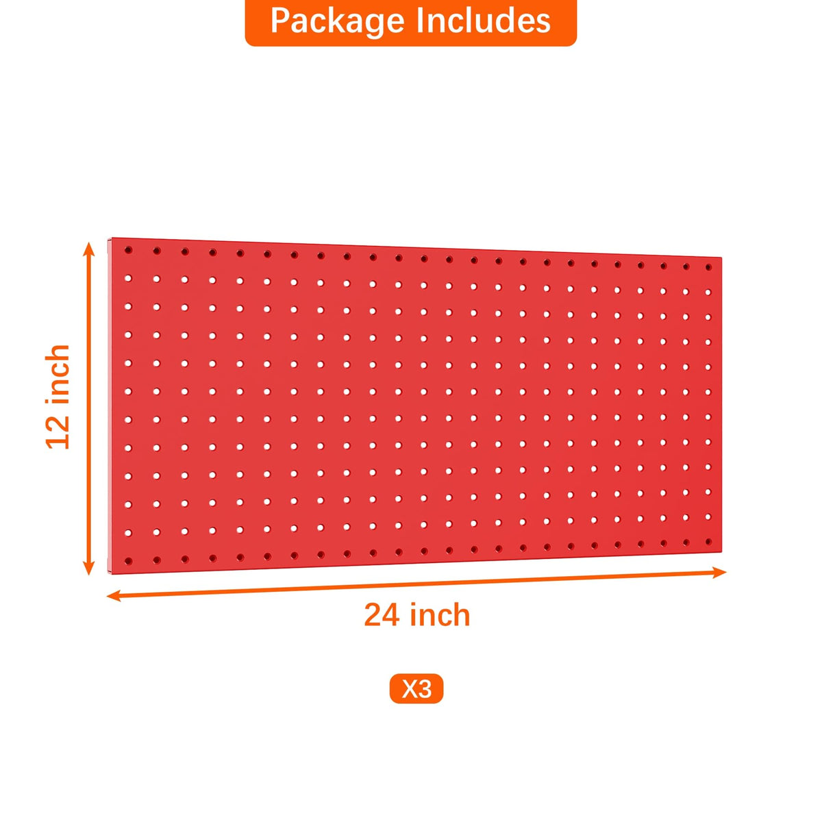 TORACK 3 PCS Metal Pegboard Panels(12x24 inch) for Wall Garage Tools Storage Pegboard System for Workbench, Modular Peg Board Tool Organizer Board Kit(Pack of 3, Red)