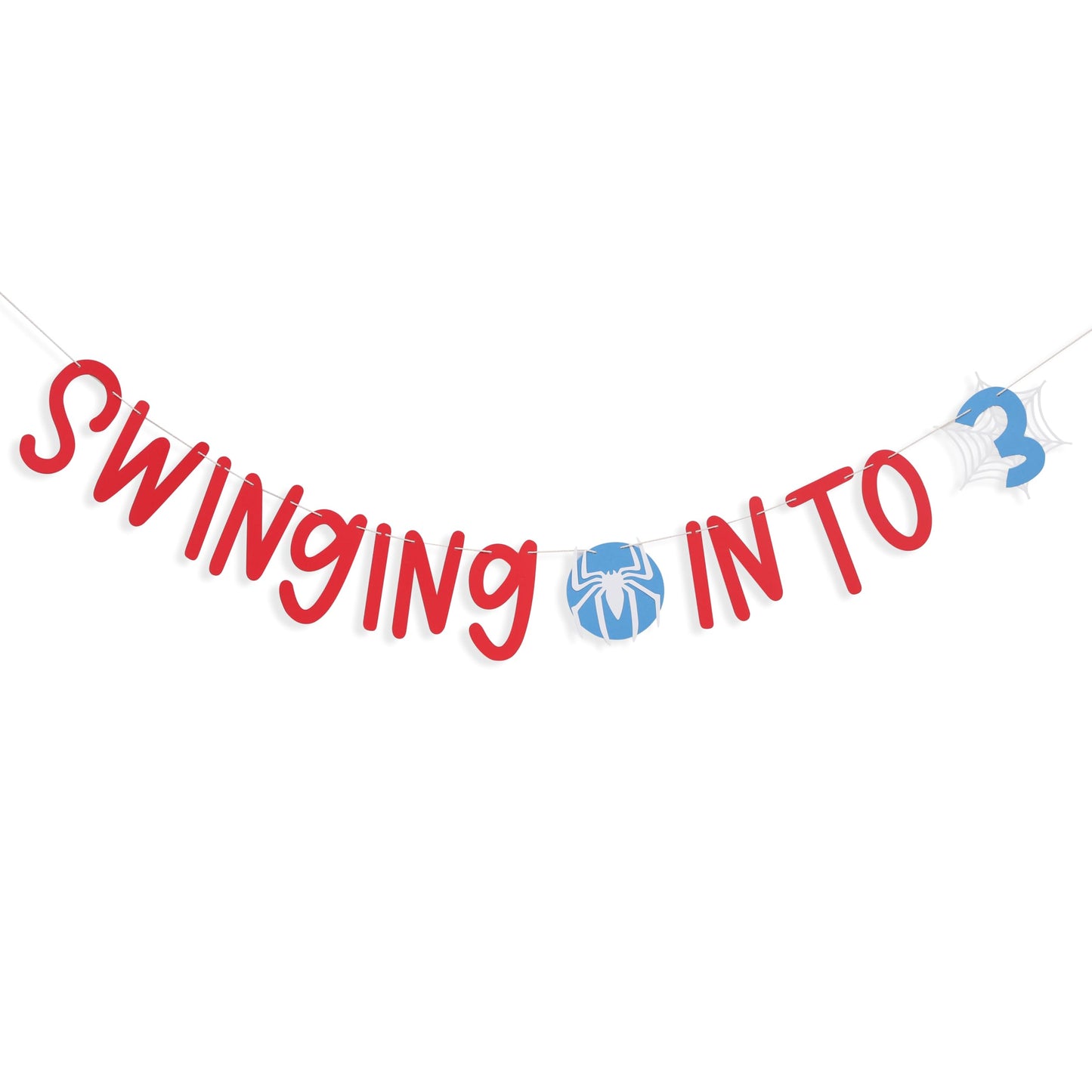 Spider 3rd Birthday Banner - Swinging into 3 Banner, Spider Birthday Decorations for Kids, Boys Third Bday Decor