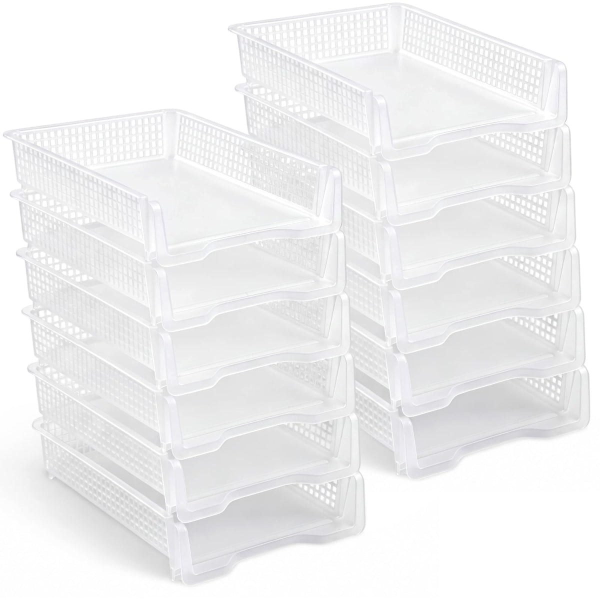 Geetery Set of 12 Plastic Trays for Teachers Turn in Trays Classroom Stackable Paper Tray Plastic Classroom Teachers Desk Letter Organizer Storage Baskets for Office, Desk, Home (Clear)