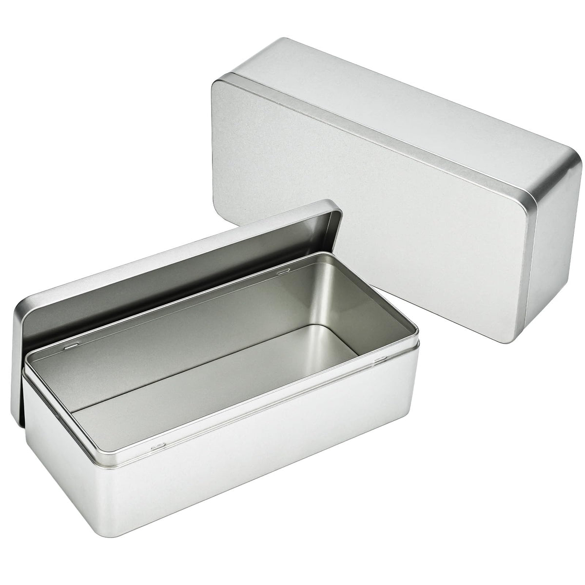 Gasuuo Metal Tin Box, 2 Pcs Empty Tin Boxes with Lids, 9.25"x4.33"x2.68" Small Rectangular Tinplate Containers for Storage, Gift Packaging, Home, Office and Workshop Organization, Silvery
