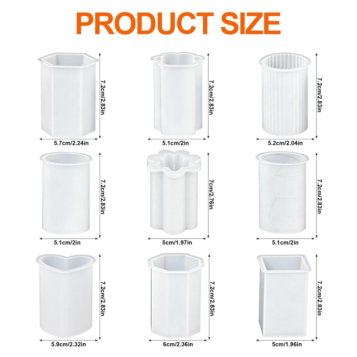 DJBVHSF 9 Pack Reusable Silicone Candle Molds Set, Easy Release Cylinder, Hexagon, Heart and Star Resin Soap Molds for DIY Candle Making, Crafts and Home Decor