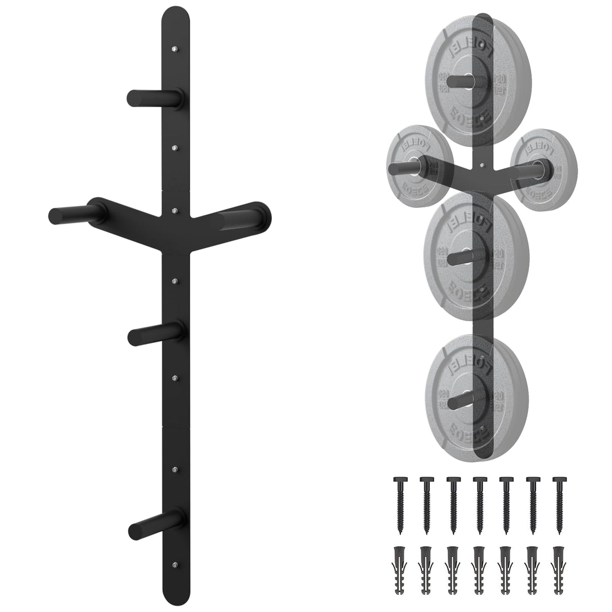 Weight Plate Storage Rack, Wall Mounted Bumper Plate Weight Rack Storage, Space Saving Strength Training Plate Trees for Garage Home Gym Strength Training, Load Up to 700 LBS, 3-Peg, Fit 2" Plates (Weight Plate Storage Wall Mount)