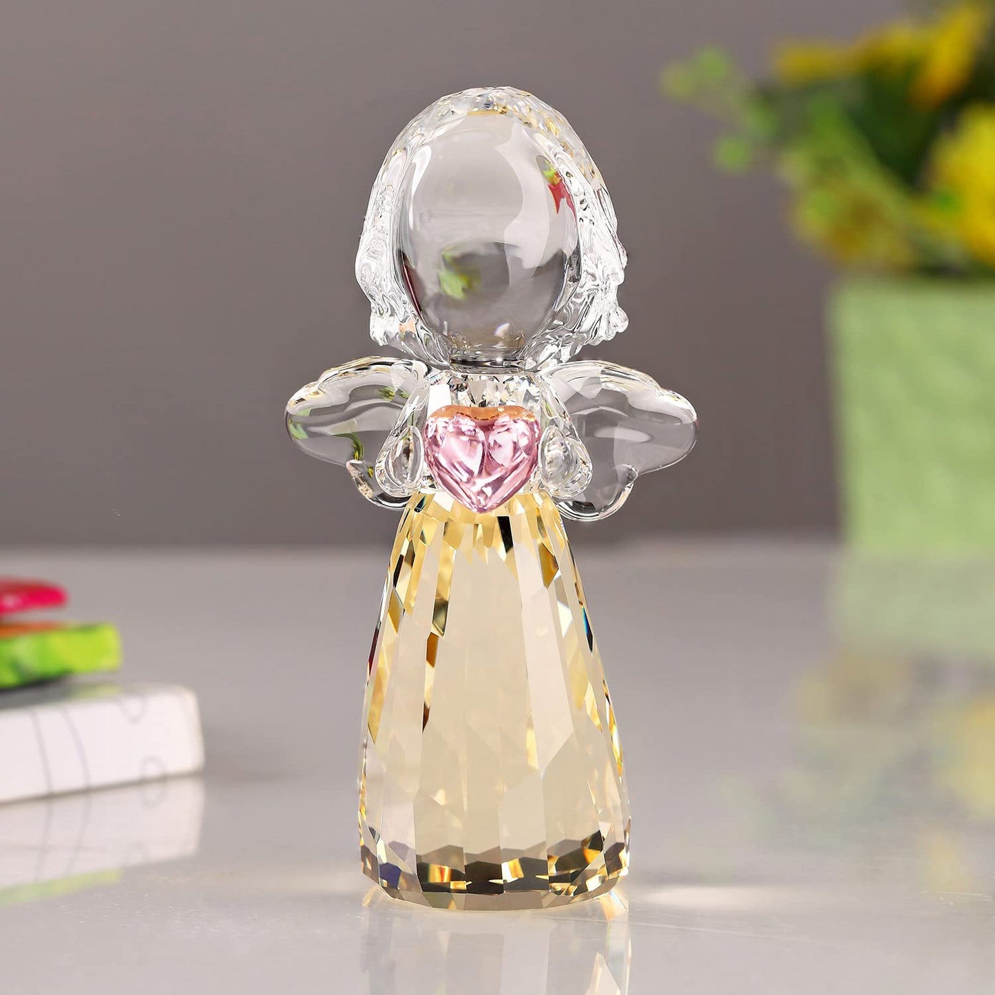 DOJOZ Crystal Little Angel Christmas Birthday Gifts Cherub Figurine Paperweight Decor Ornaments Art Collecible (Gold)