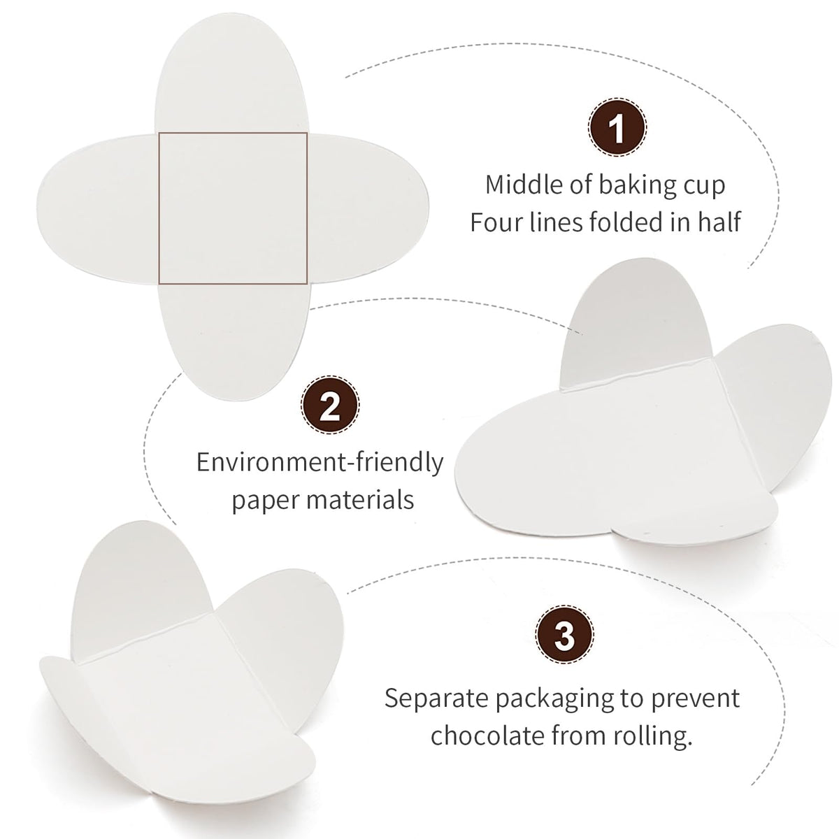 GMAPATS 200Pcs Chocolate Paper Truffle Wrappers, Baking Liners Resistant Chocolate Candy Cups for Valentine‘s Day Gifts, Wedding, Birthday, Baby Shower (White)