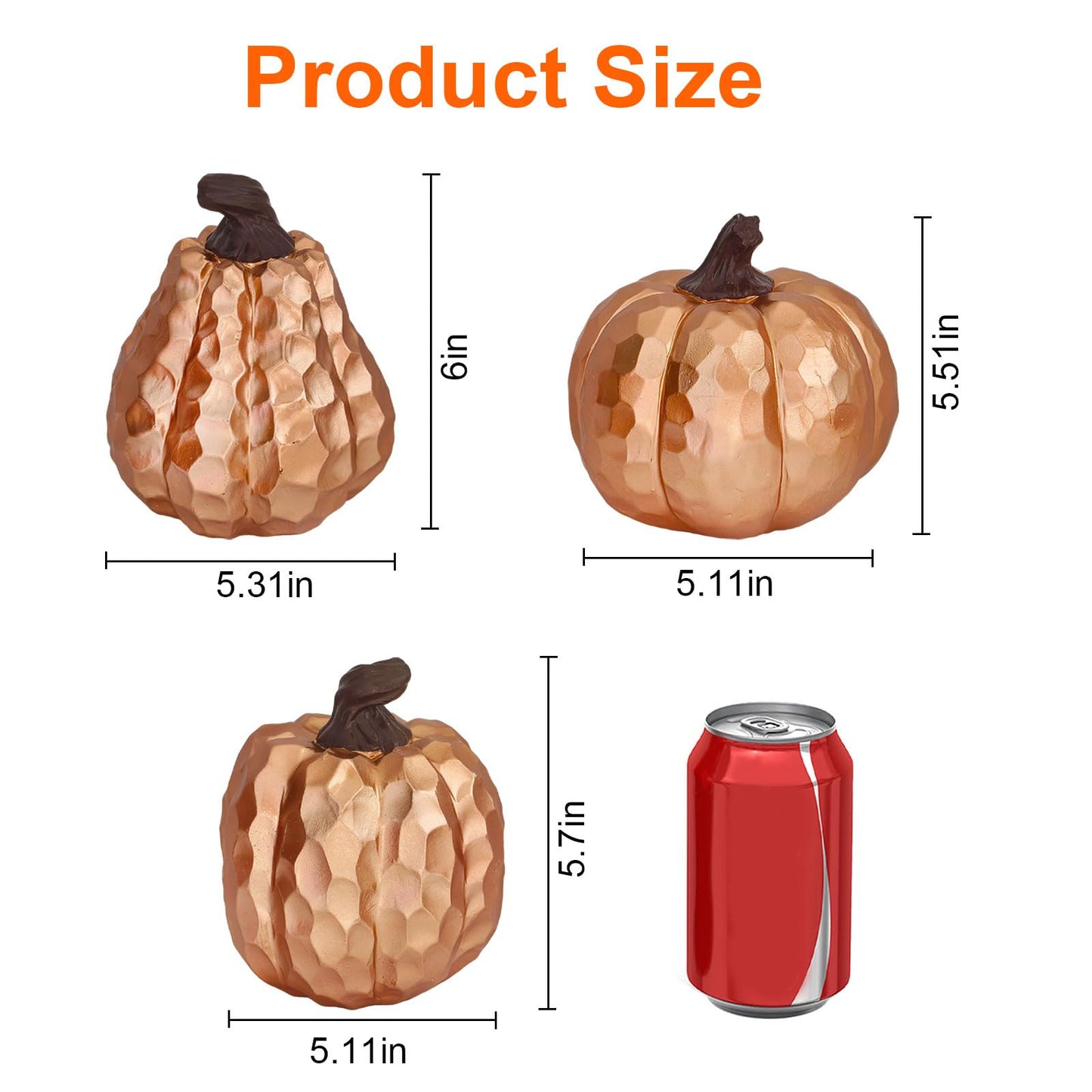 Binqiuu 6Inch Fall Pumpkin Decor Set of 3, Resin Pumpkins Thanksgiving Table Decor, Faux Pumpkins Suitable for Fall Home Decor,Fall Table Decorations,Fall Mantel Decor