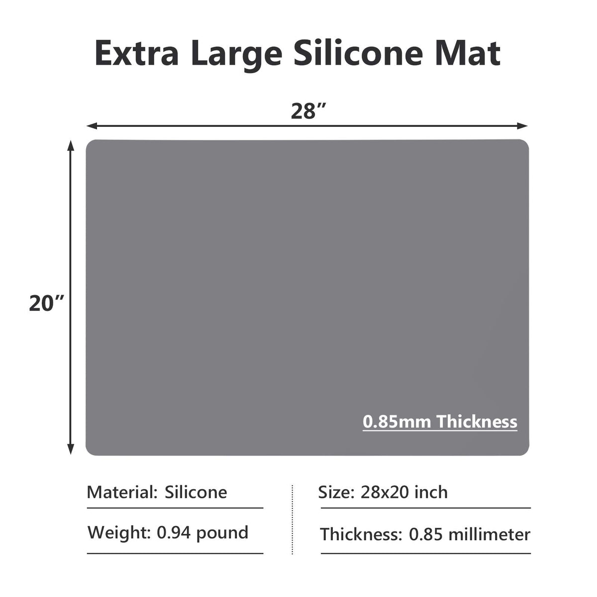 Gartful Extra Large Silicone Mats for Countertop, 28" by 20" Multipurpose Mat, Counter Table Protector, Desk Saver Pad, Placemat Nonstick Nonskid Heat-Resistant Pad, Dark Gray