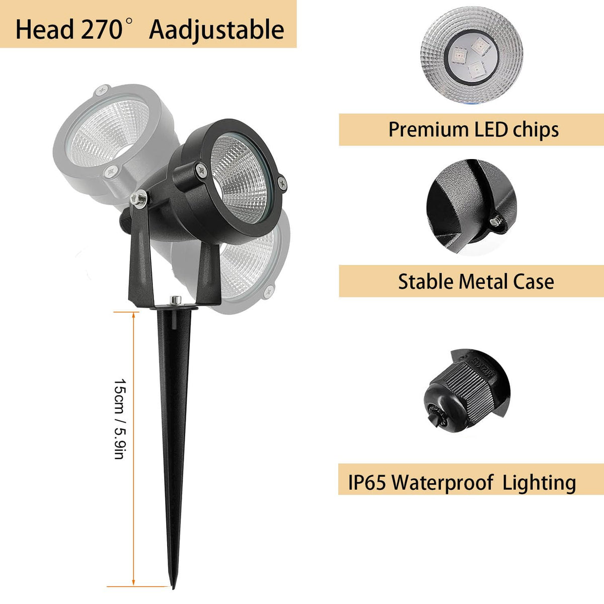 TENSUL Christmas Spotlight 10W LED Color Changing Outdoor Hallowmas Spot Lights Timer Remote IP65 Waterproof RGB Metal Case Spotlights with Stake Stand for Yard Garden Lawn House, 2 Lights