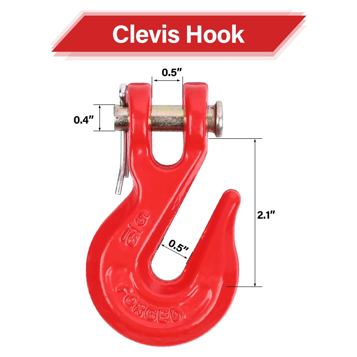 Lechansen 5/16'' G80 Clevis Tow Hook,10 Pack Heavy Duty Grade 80 Transport Chain Hook Tow Hooks for Trailer Truck, 4,900 Lbs Working Load Limit, Grab Hook for G80 Chains and Binders - Red