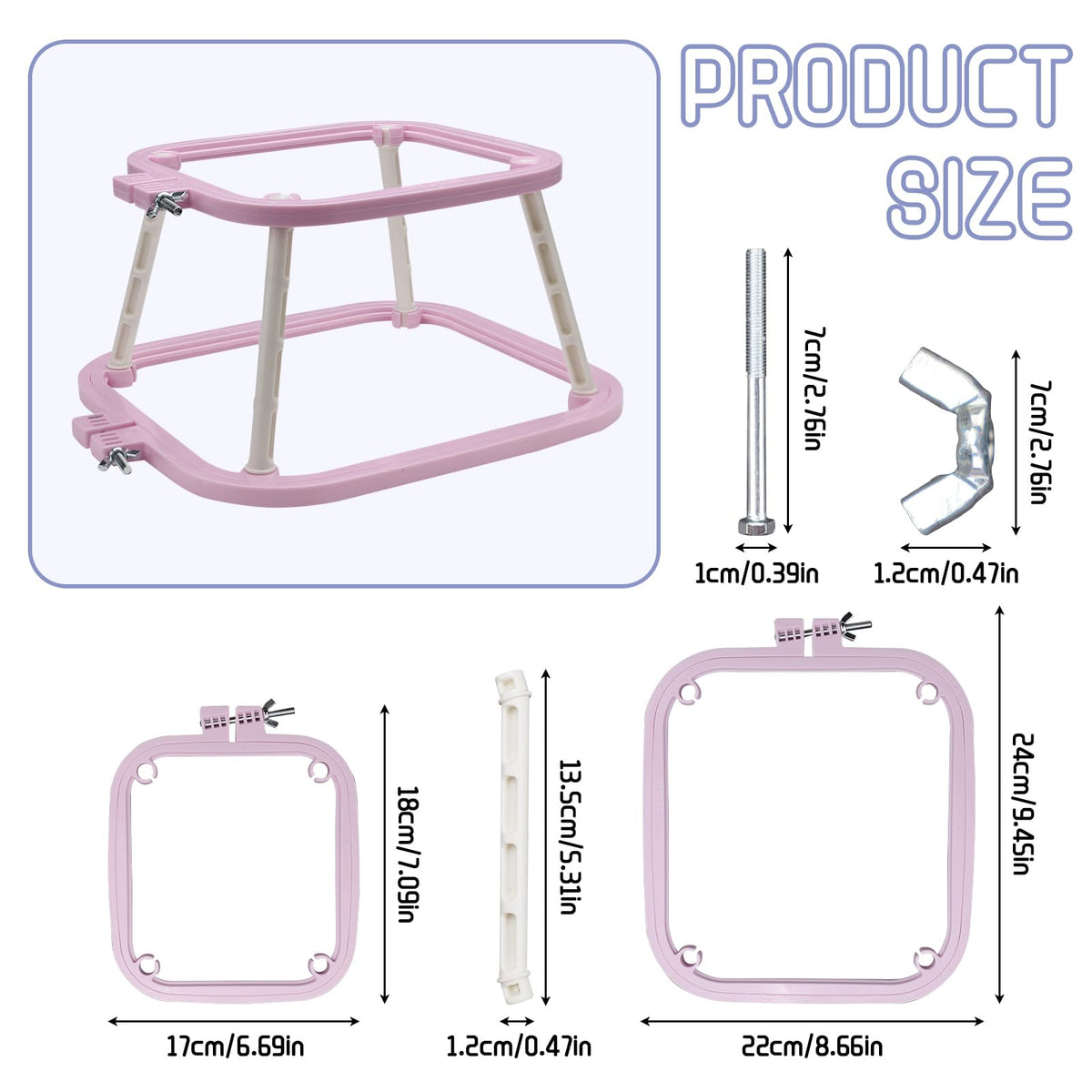 2-Layer Small Embroidery Hoop Stand, Square Hands Free Embroidery Frame for DIY Crafts, ABS Plastic Cross Stitch Hoop Holder for Craft Sewing, Needlework (Purple)