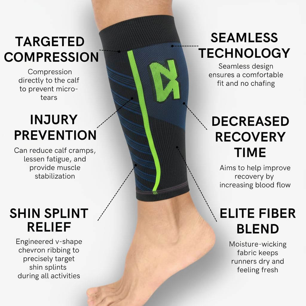 Zensah Featherweight Compression Leg Sleeves - Relieve Shin Splints, Calf Strains (Midnight Black, Large)