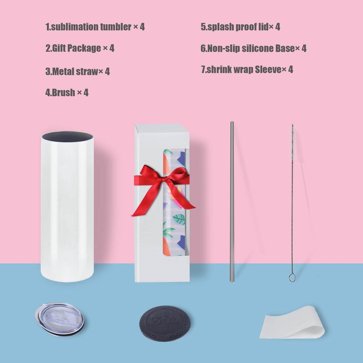 MICLAXYS Sublimation Tumblers Bulk, 20OZ Sublimation Tumbler Blank, Skinny Straight Stainless (4, 20OZ)