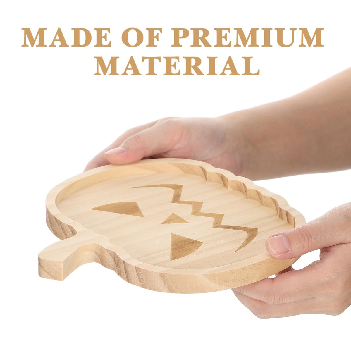 JECOMPRIS Halloween Wooden Pumpkin Tray and Ghost Snack Serving Dish 7.5 Inch Food Plate for Party Home Decor and Entertaining