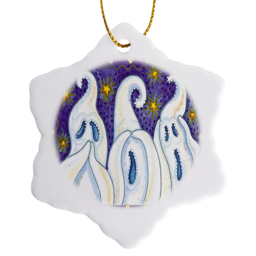 3dRose ORN_159506_1 Hear Speak See No Evil Halloween Ghosts Snowflake Ornament, 3"