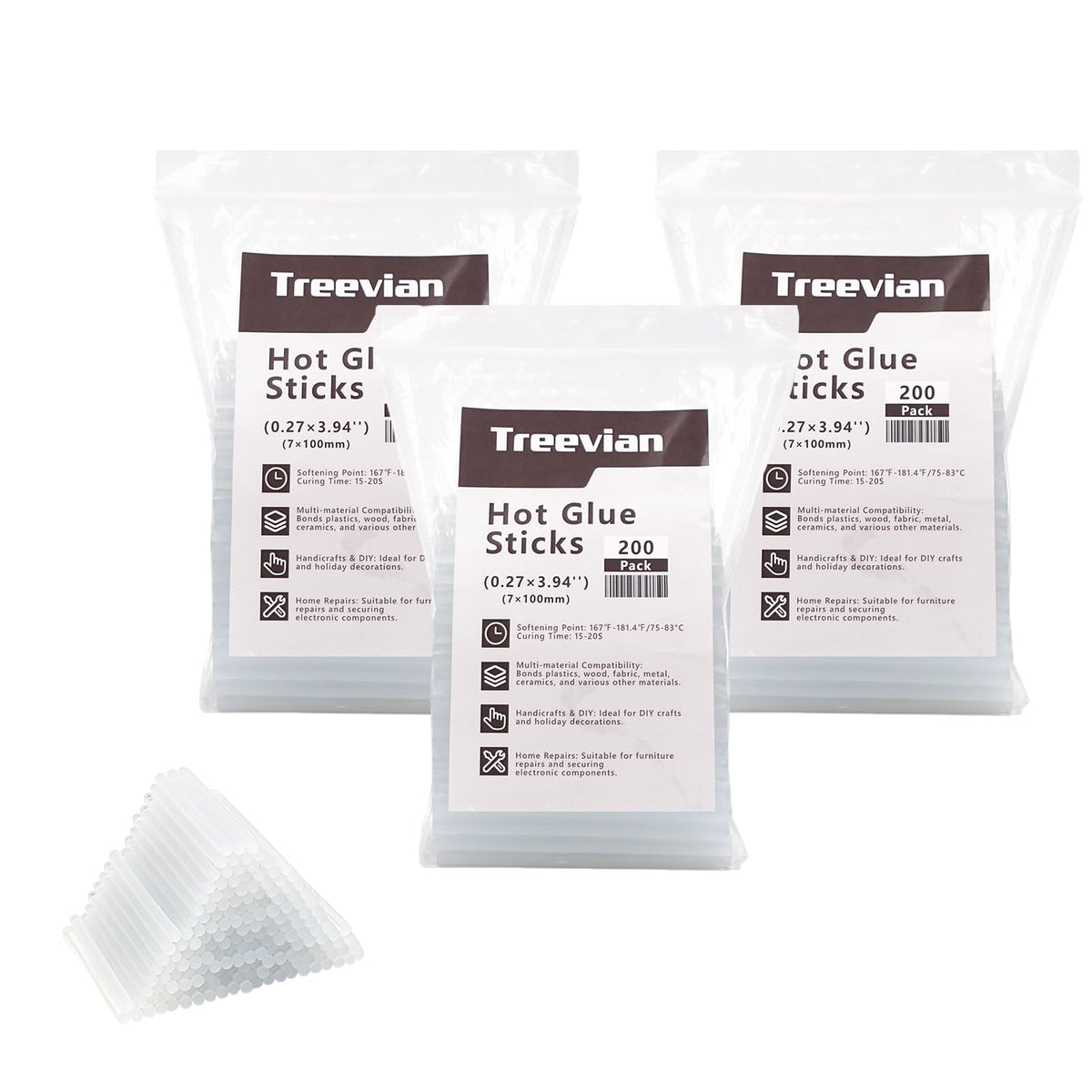 Treevian Mini Hot Glue Sticks 600PCS, Diameter 0.27 Inch, Length 4 Inches - All Temperatures，Hot Glue Gun and Hot Glue Stick Supplement Pack for DIY Craft and Gluing Projects