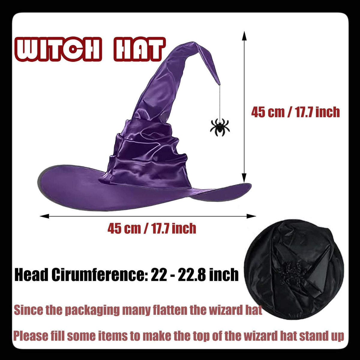 WXOIEOD Purple Witch Hat for Woman Mens Adult Large Witch Hats Halloween Cosplay Costume with Spider Decorations