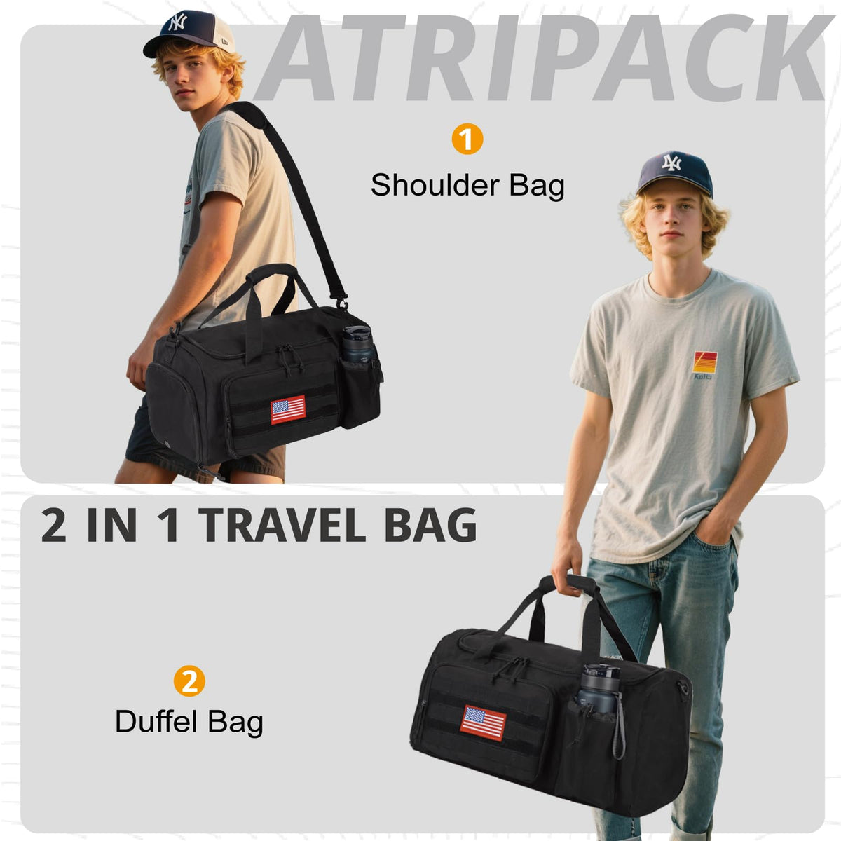 Tactical Gym Bag for Men, 40L Large Capacity Duffle Bags with Shoes Compartment, Sports Bag with wet compartment, Multi-functional Weekend Bags Suitable for Travel, Camping,hiking