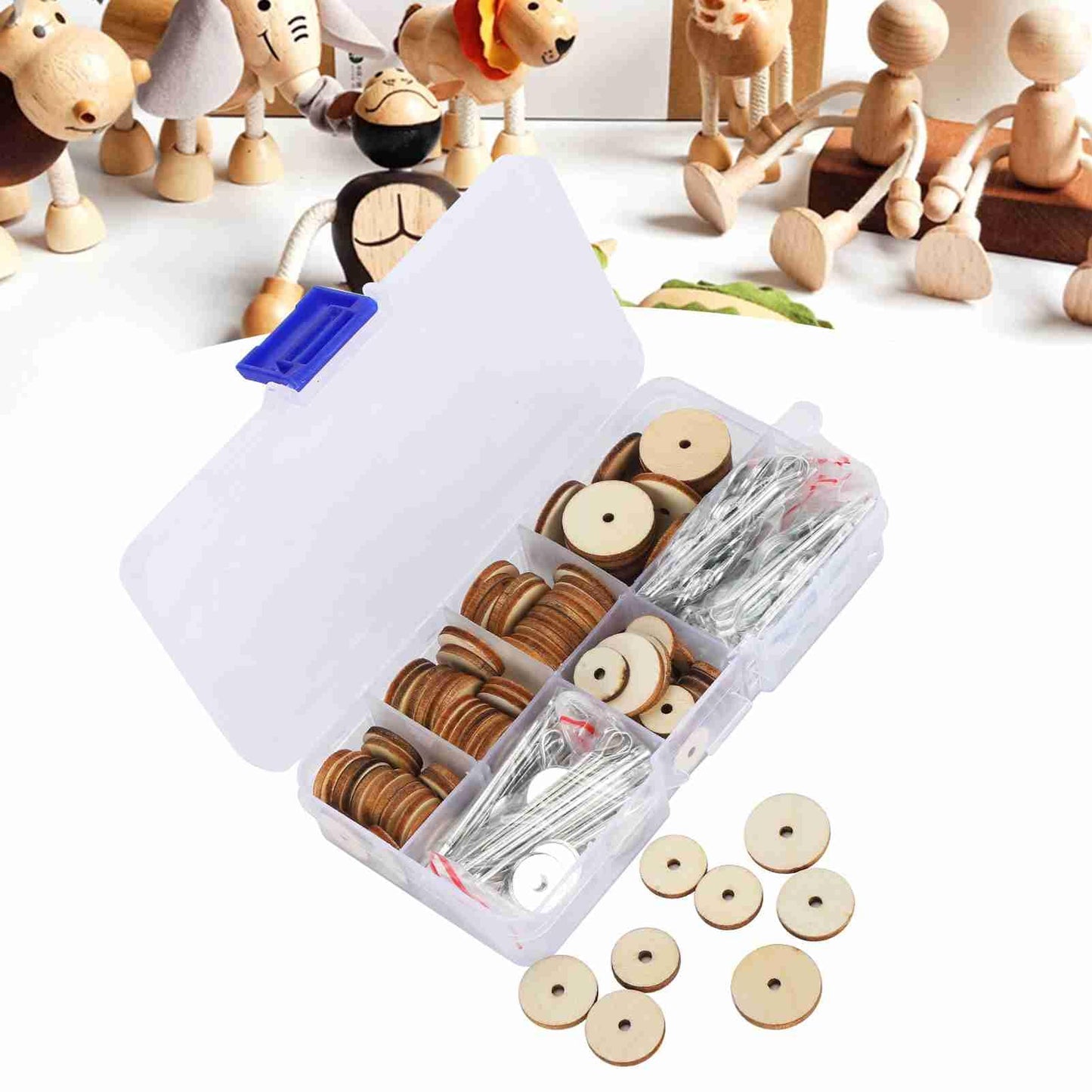 Luatoxry Doll Joints, 50 Sets Movable Joints Pin, Wood Doll Neck Joint Cushion with Iron Clip and Ring, 0.5-0.8in Doll Making Cotter with Storage Box for DIY Craft Teddy Bear