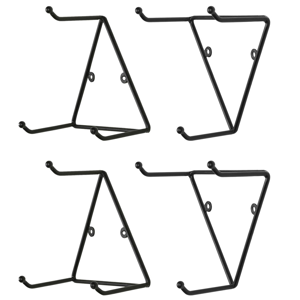 MyGift Matte Black Metal Triangular Coffee Mug Holder Wall Mount Display Rack Mug Organizer with 3 Hooks, Set of 4