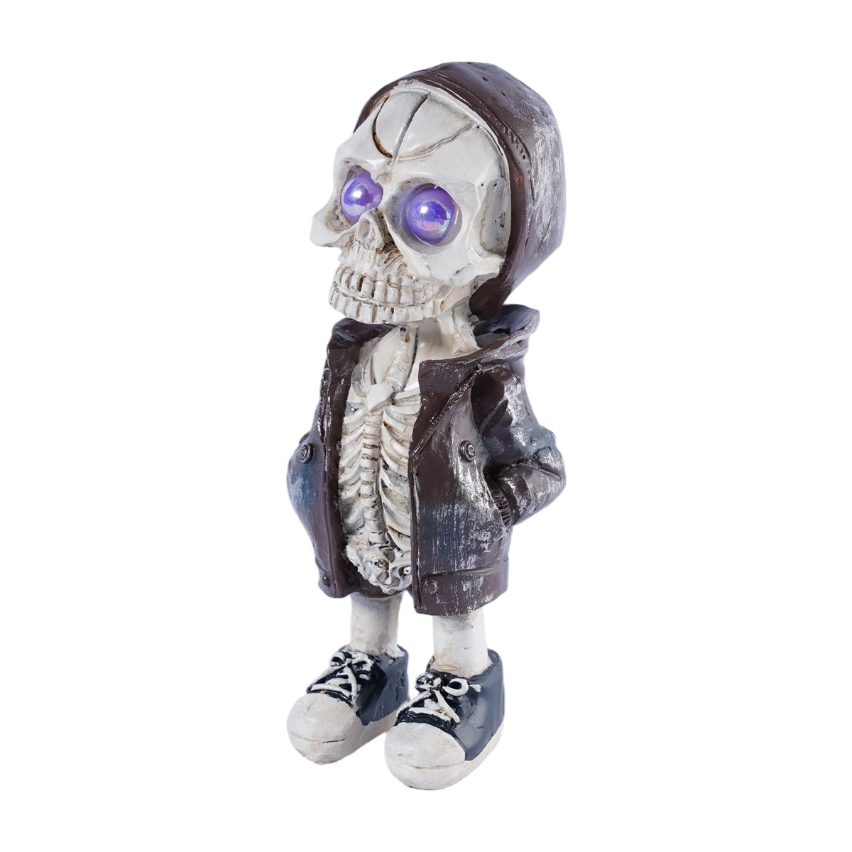 Brizoria Skeleton Decorations Skull Figurine in Hoodie with Purple Eyes Resin Gothic Tabletop Decor Small Skeleton Figure for Halloween Shelf Desk Skull Home Decor Display